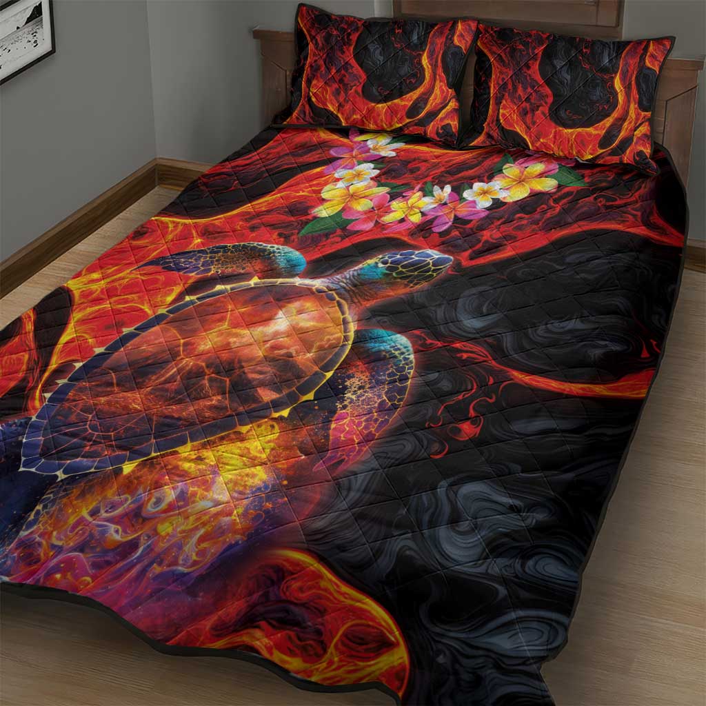 Hawaiian Turtle with Volcanic Eruption Quilt Bed Set Hibiscus Lei and Lava Flow an Abstract Texture LT03 - Polynesian Pride