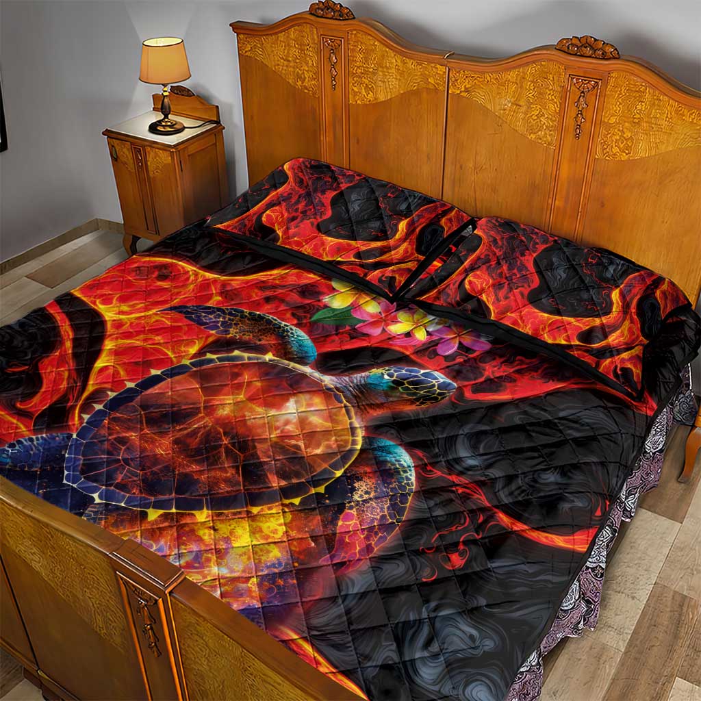 Hawaiian Turtle with Volcanic Eruption Quilt Bed Set Hibiscus Lei and Lava Flow an Abstract Texture LT03 - Polynesian Pride