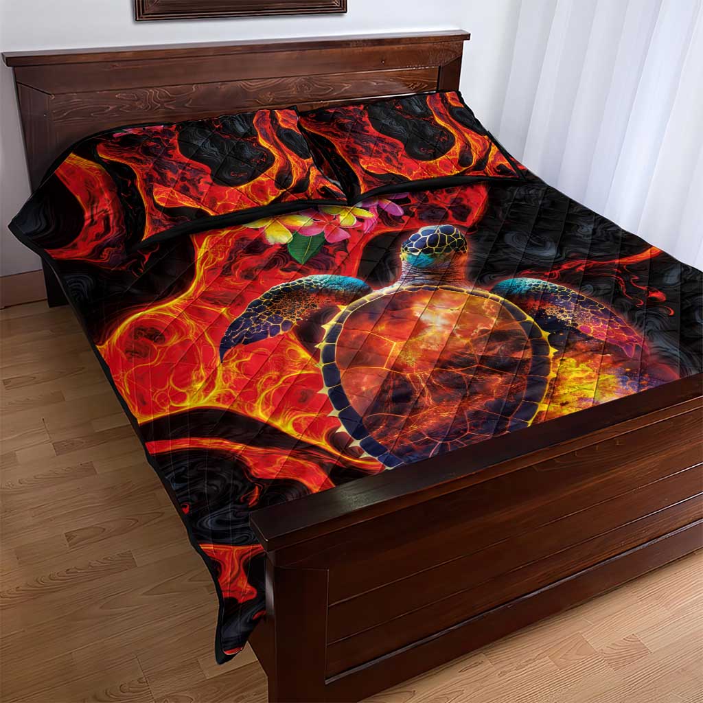 Hawaiian Turtle with Volcanic Eruption Quilt Bed Set Hibiscus Lei and Lava Flow an Abstract Texture LT03 - Polynesian Pride