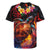 Hawaiian Turtle with Volcanic Eruption Rugby Jersey Hibiscus Lei and Lava Flow an Abstract Texture