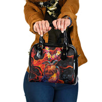 Hawaiian Turtle with Volcanic Eruption Shoulder Handbag Hibiscus Lei and Lava Flow an Abstract Texture LT03 One Size Black - Polynesian Pride