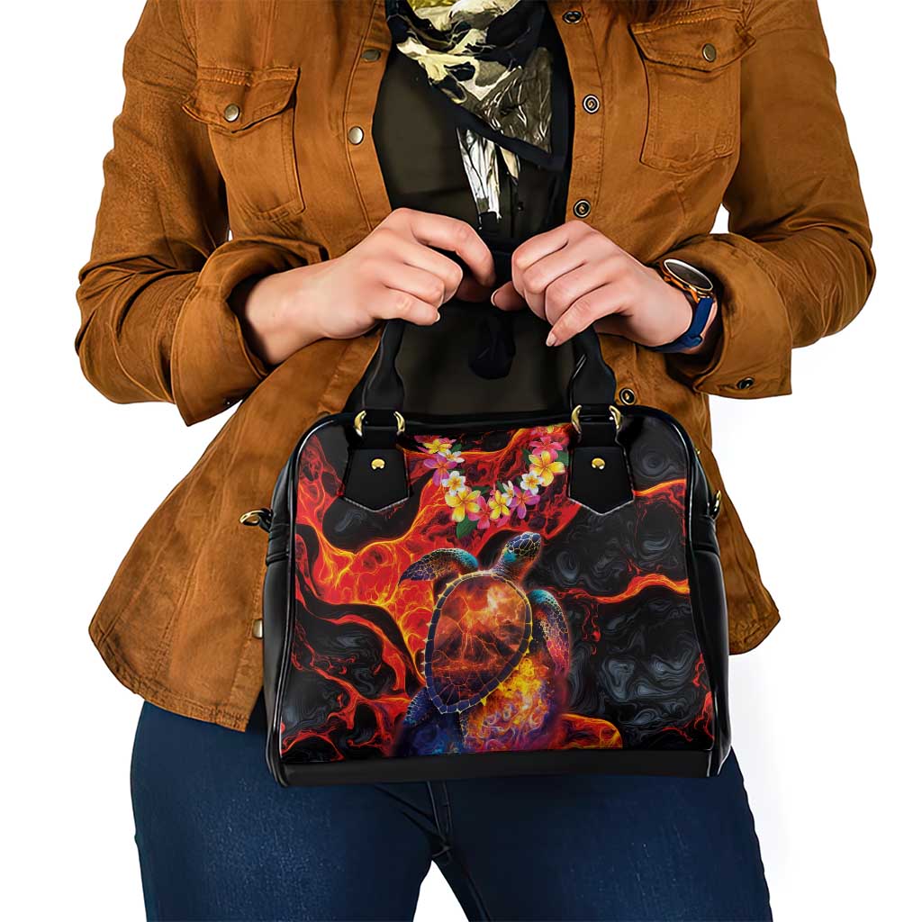 Hawaiian Turtle with Volcanic Eruption Shoulder Handbag Hibiscus Lei and Lava Flow an Abstract Texture LT03 - Polynesian Pride