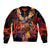 Hawaiian Turtle with Volcanic Eruption Sleeve Zip Bomber Jacket Hibiscus Lei and Lava Flow an Abstract Texture