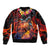 Hawaiian Turtle with Volcanic Eruption Sleeve Zip Bomber Jacket Hibiscus Lei and Lava Flow an Abstract Texture