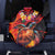 Hawaiian Turtle with Volcanic Eruption Spare Tire Cover Hibiscus Lei and Lava Flow an Abstract Texture