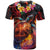 Hawaiian Turtle with Volcanic Eruption T Shirt Hibiscus Lei and Lava Flow an Abstract Texture