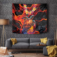 Hawaiian Turtle with Volcanic Eruption Tapestry Hibiscus Lei and Lava Flow an Abstract Texture LT03 Black - Polynesian Pride
