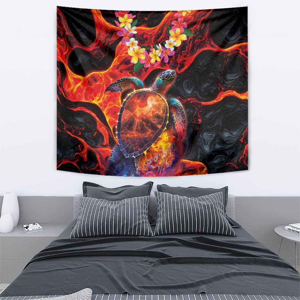 Hawaiian Turtle with Volcanic Eruption Tapestry Hibiscus Lei and Lava Flow an Abstract Texture LT03 - Polynesian Pride