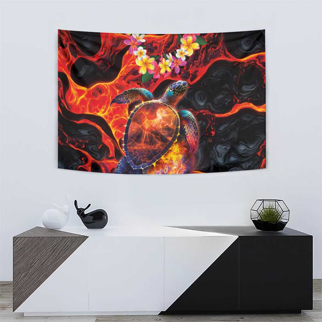 Hawaiian Turtle with Volcanic Eruption Tapestry Hibiscus Lei and Lava Flow an Abstract Texture LT03 - Polynesian Pride