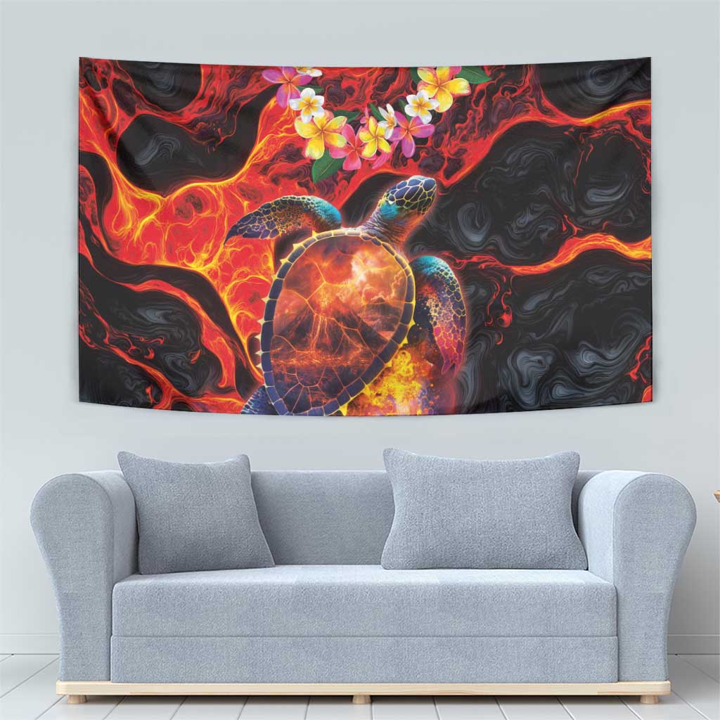 Hawaiian Turtle with Volcanic Eruption Tapestry Hibiscus Lei and Lava Flow an Abstract Texture LT03 - Polynesian Pride