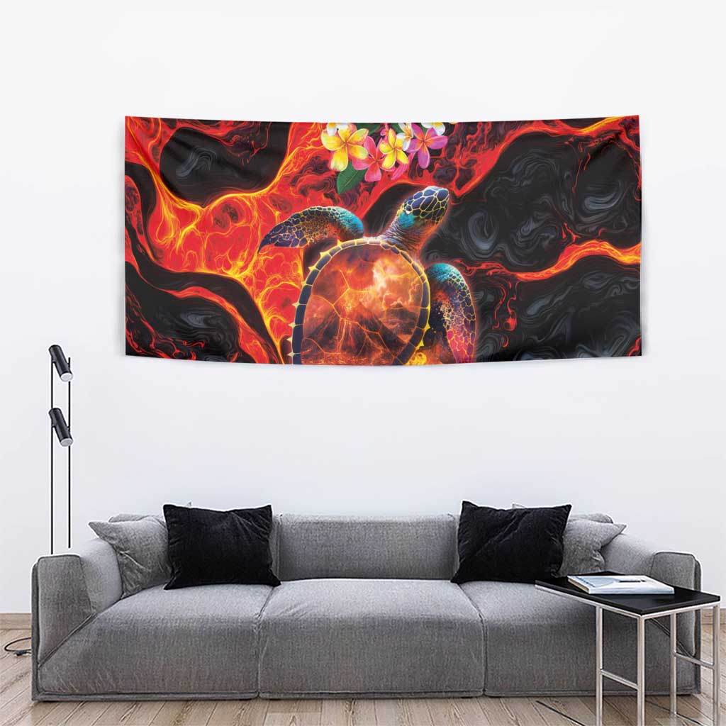Hawaiian Turtle with Volcanic Eruption Tapestry Hibiscus Lei and Lava Flow an Abstract Texture LT03 - Polynesian Pride