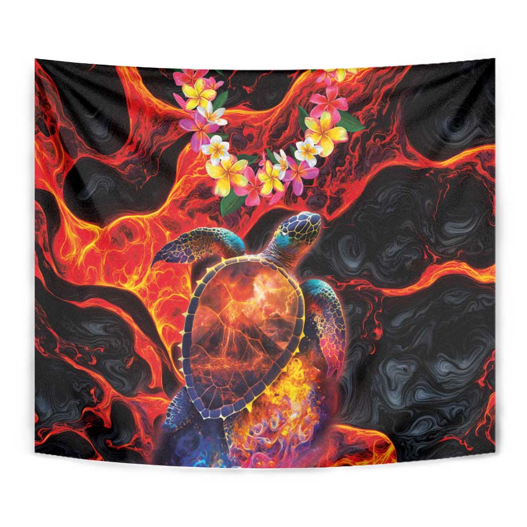 Hawaiian Turtle with Volcanic Eruption Tapestry Hibiscus Lei and Lava Flow an Abstract Texture LT03 - Polynesian Pride