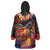 Hawaiian Turtle with Volcanic Eruption Wearable Blanket Hoodie Hibiscus Lei and Lava Flow an Abstract Texture