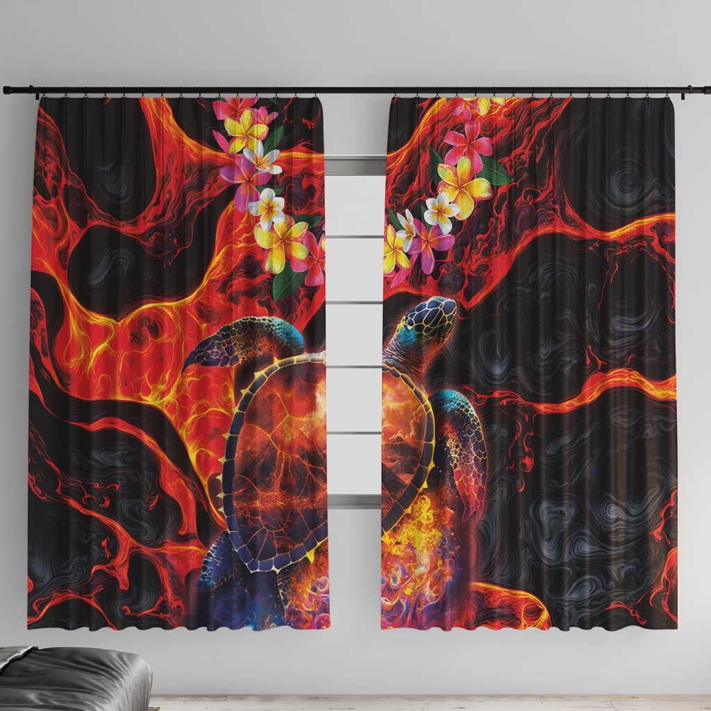 Hawaiian Turtle with Volcanic Eruption Window Curtain Hibiscus Lei and Lava Flow an Abstract Texture LT03 With Hooks Black - Polynesian Pride