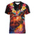 Hawaiian Turtle with Volcanic Eruption Women V-Neck T-Shirt Hibiscus Lei and Lava Flow an Abstract Texture