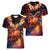 Hawaiian Turtle with Volcanic Eruption Women V-Neck T-Shirt Hibiscus Lei and Lava Flow an Abstract Texture