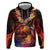 Hawaiian Turtle with Volcanic Eruption Zip Hoodie Hibiscus Lei and Lava Flow an Abstract Texture