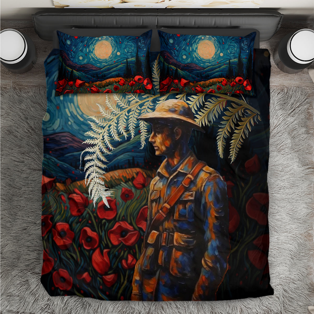 New Zealand Soldier ANZAC Day Bedding Set Silver Fern Starry Night Style LT03 Blue - Polynesian Pride