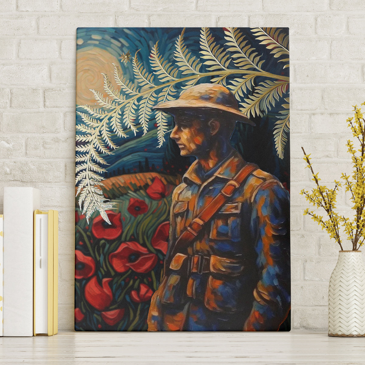 New Zealand Soldier ANZAC Day Canvas Wall Art Silver Fern Starry Night Style LT03 Without Frame Blue - Polynesian Pride