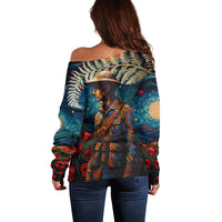 New Zealand Soldier ANZAC Day Off Shoulder Sweater Silver Fern Starry Night Style LT03 - Polynesian Pride