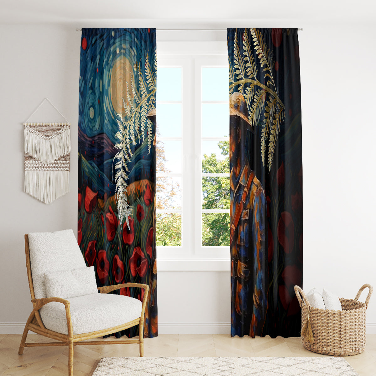 New Zealand Soldier ANZAC Day Window Curtain Silver Fern Starry Night Style LT03 - Polynesian Pride