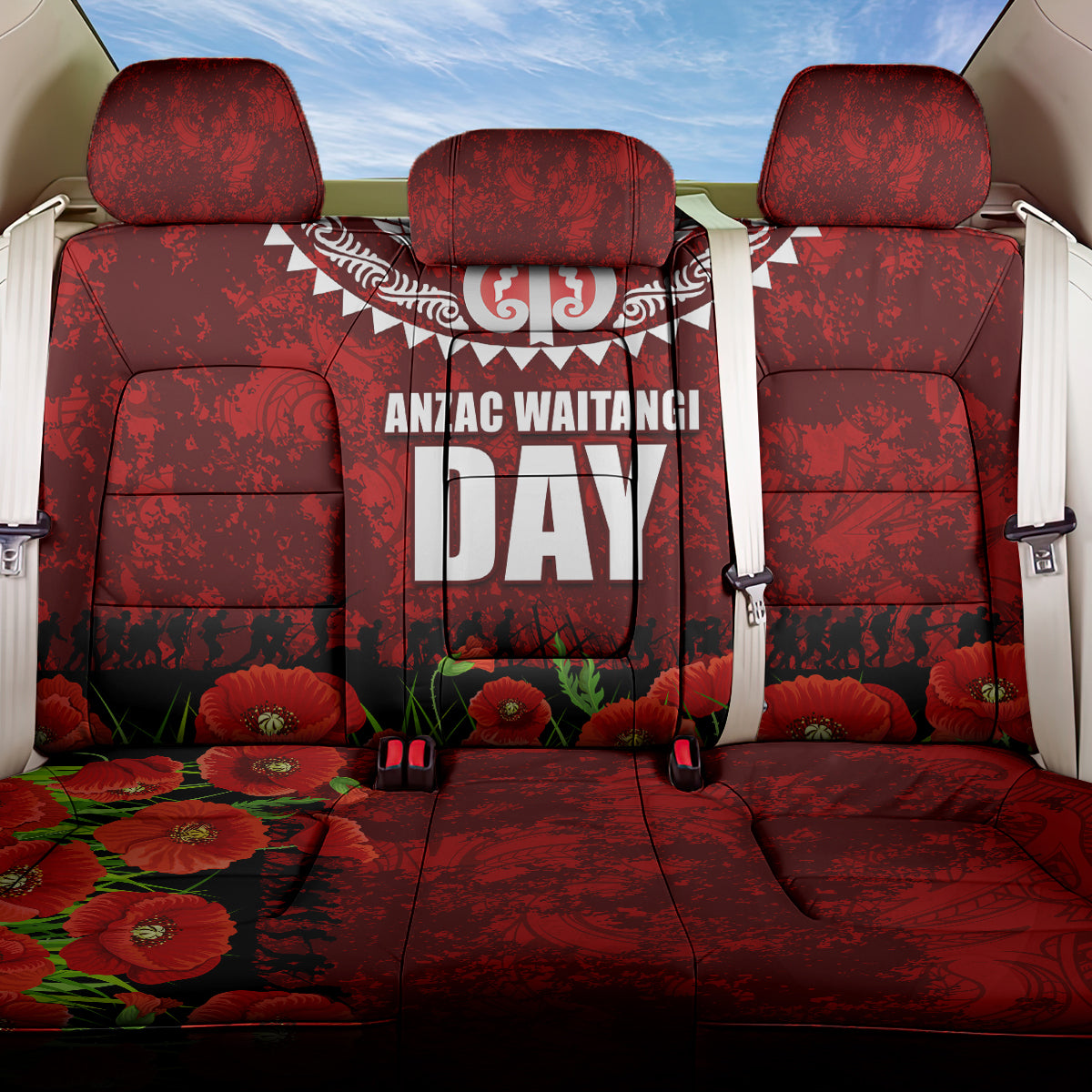 New Zealand ANZAC Waitangi Day Back Car Seat Cover Hei Tiki and Soldier LT03