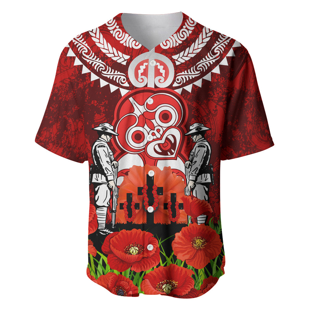 New Zealand ANZAC Waitangi Day Baseball Jersey Hei Tiki and Soldier LT03 Red - Polynesian Pride