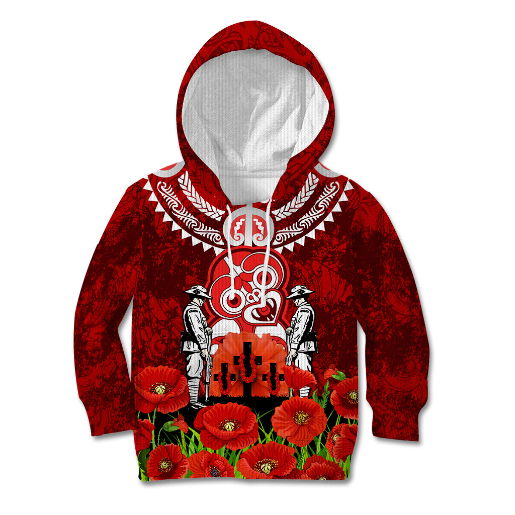 New Zealand ANZAC Waitangi Day Kid Hoodie Hei Tiki and Soldier LT03 Hoodie Red - Polynesian Pride