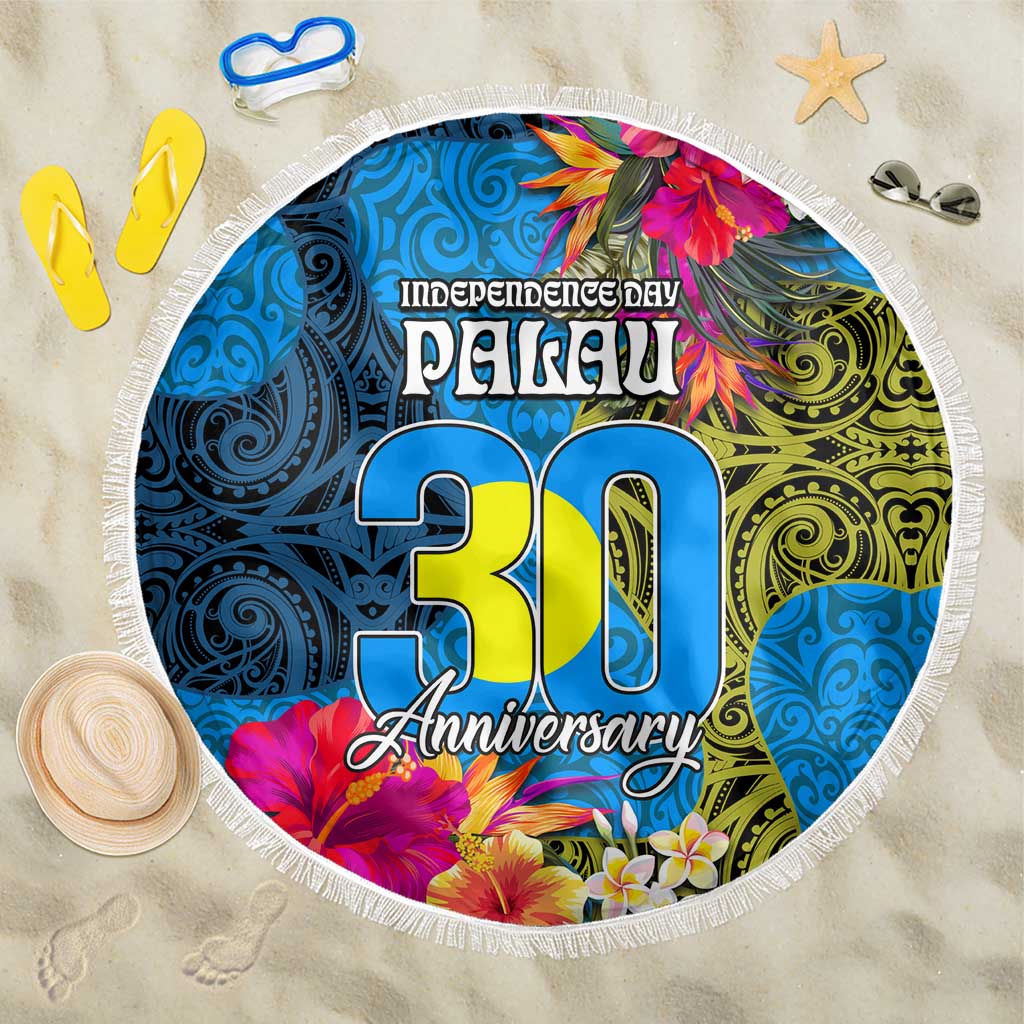Palau Independence Day Beach Blanket 1st October 30th Anniversary Polynesian Jungle Flower LT03 One Size 150cm Blue - Polynesian Pride