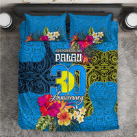 Palau Independence Day Bedding Set 1st October 30th Anniversary Polynesian Jungle Flower LT03 Blue - Polynesian Pride