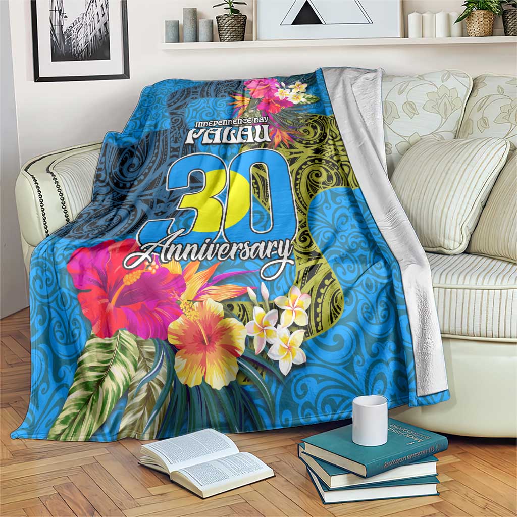 Palau Independence Day Blanket 1st October 30th Anniversary Polynesian Jungle Flower LT03 Blue - Polynesian Pride