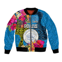 Palau Independence Day Bomber Jacket 1st October 30th Anniversary Polynesian Jungle Flower LT03 Unisex Blue - Polynesian Pride