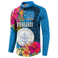 Palau Independence Day Button Sweatshirt 1st October 30th Anniversary Polynesian Jungle Flower LT03 - Polynesian Pride