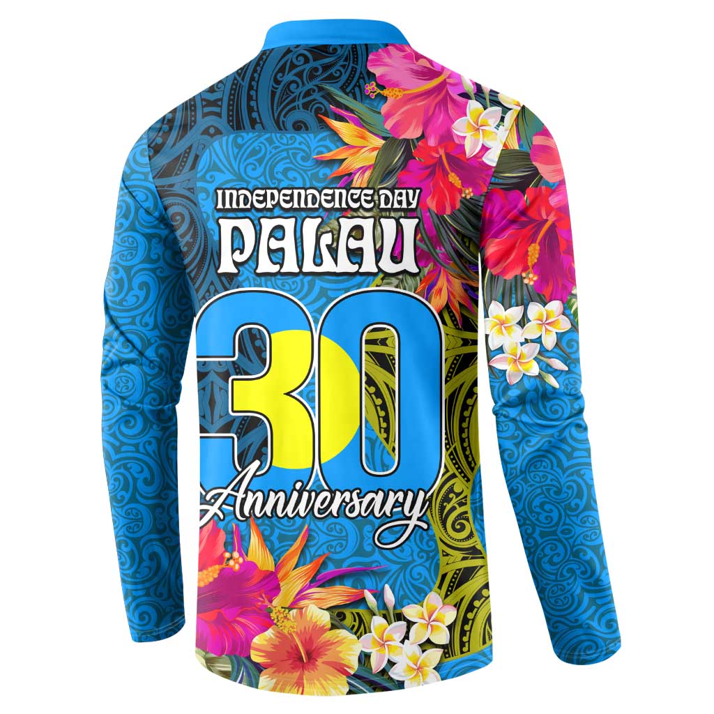 Palau Independence Day Button Sweatshirt 1st October 30th Anniversary Polynesian Jungle Flower LT03 - Polynesian Pride