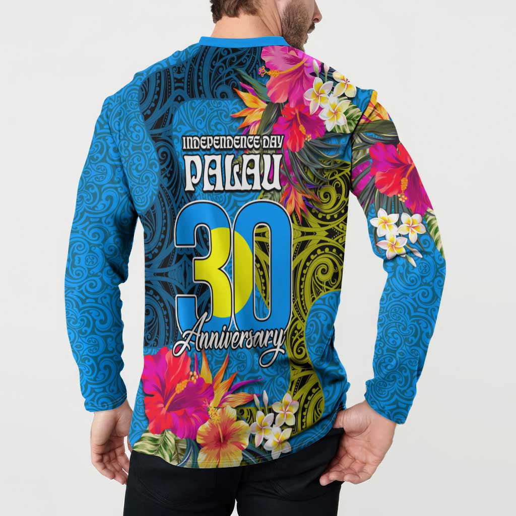 Palau Independence Day Button Sweatshirt 1st October 30th Anniversary Polynesian Jungle Flower LT03 - Polynesian Pride