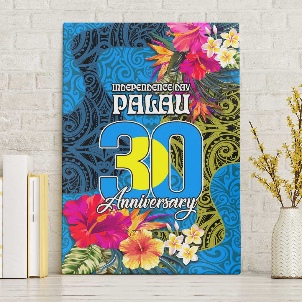 Palau Independence Day Canvas Wall Art 1st October 30th Anniversary Polynesian Jungle Flower LT03 Without Frame Blue - Polynesian Pride