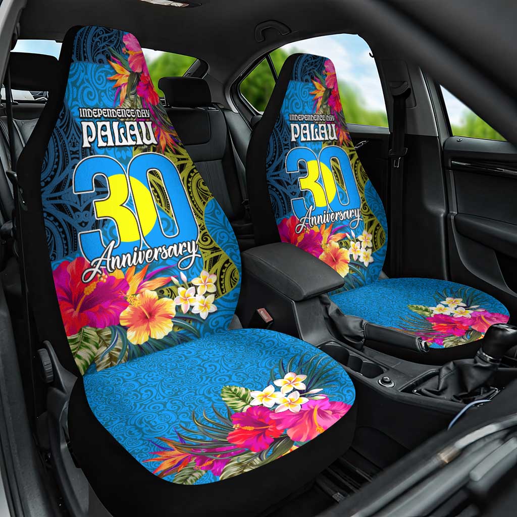 Palau Independence Day Car Seat Cover 1st October 30th Anniversary Polynesian Jungle Flower LT03 One Size Blue - Polynesian Pride