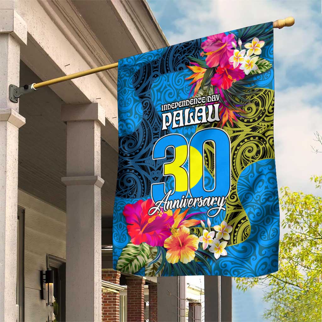 Palau Independence Day Garden Flag 1st October 30th Anniversary Polynesian Jungle Flower LT03 House Flag Blue - Polynesian Pride