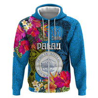 Palau Independence Day Hoodie 1st October 30th Anniversary Polynesian Jungle Flower LT03 Zip Hoodie Blue - Polynesian Pride