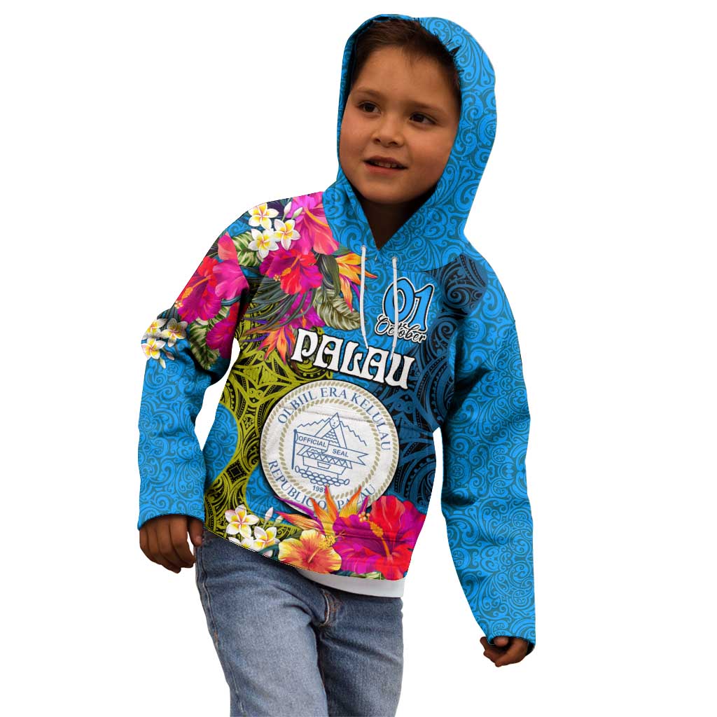Palau Independence Day Kid Hoodie 1st October 30th Anniversary Polynesian Jungle Flower LT03 - Polynesian Pride