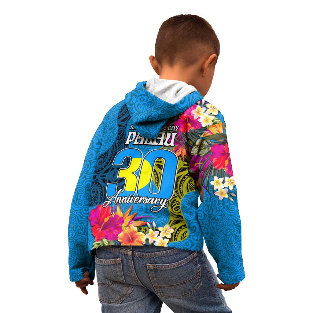Palau Independence Day Kid Hoodie 1st October 30th Anniversary Polynesian Jungle Flower LT03 - Polynesian Pride