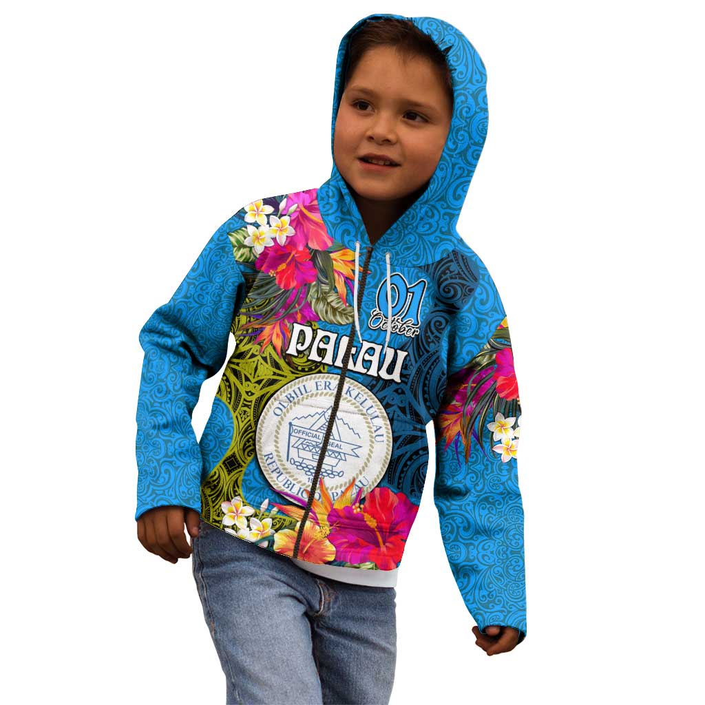 Palau Independence Day Kid Hoodie 1st October 30th Anniversary Polynesian Jungle Flower LT03 - Polynesian Pride