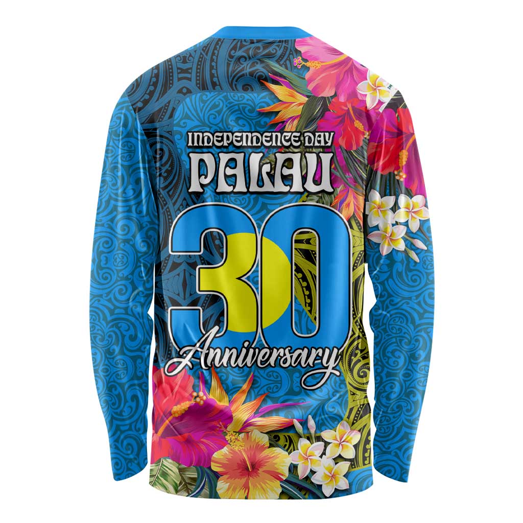 Palau Independence Day Long Sleeve Shirt 1st October 30th Anniversary Polynesian Jungle Flower LT03 - Polynesian Pride