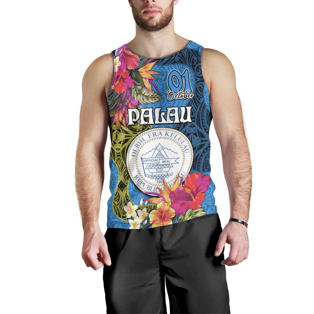 Palau Independence Day Men Tank Top 1st October 30th Anniversary Polynesian Jungle Flower LT03 - Polynesian Pride
