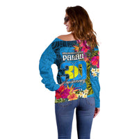 Palau Independence Day Off Shoulder Sweater 1st October 30th Anniversary Polynesian Jungle Flower LT03 - Polynesian Pride