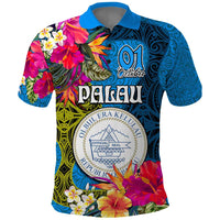 Palau Independence Day Polo Shirt 1st October 30th Anniversary Polynesian Jungle Flower LT03 Blue - Polynesian Pride
