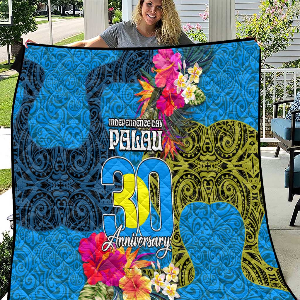 Palau Independence Day Quilt 1st October 30th Anniversary Polynesian Jungle Flower LT03 Blue - Polynesian Pride