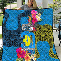 Palau Independence Day Quilt 1st October 30th Anniversary Polynesian Jungle Flower LT03 Blue - Polynesian Pride