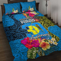 Palau Independence Day Quilt Bed Set 1st October 30th Anniversary Polynesian Jungle Flower LT03 Blue - Polynesian Pride