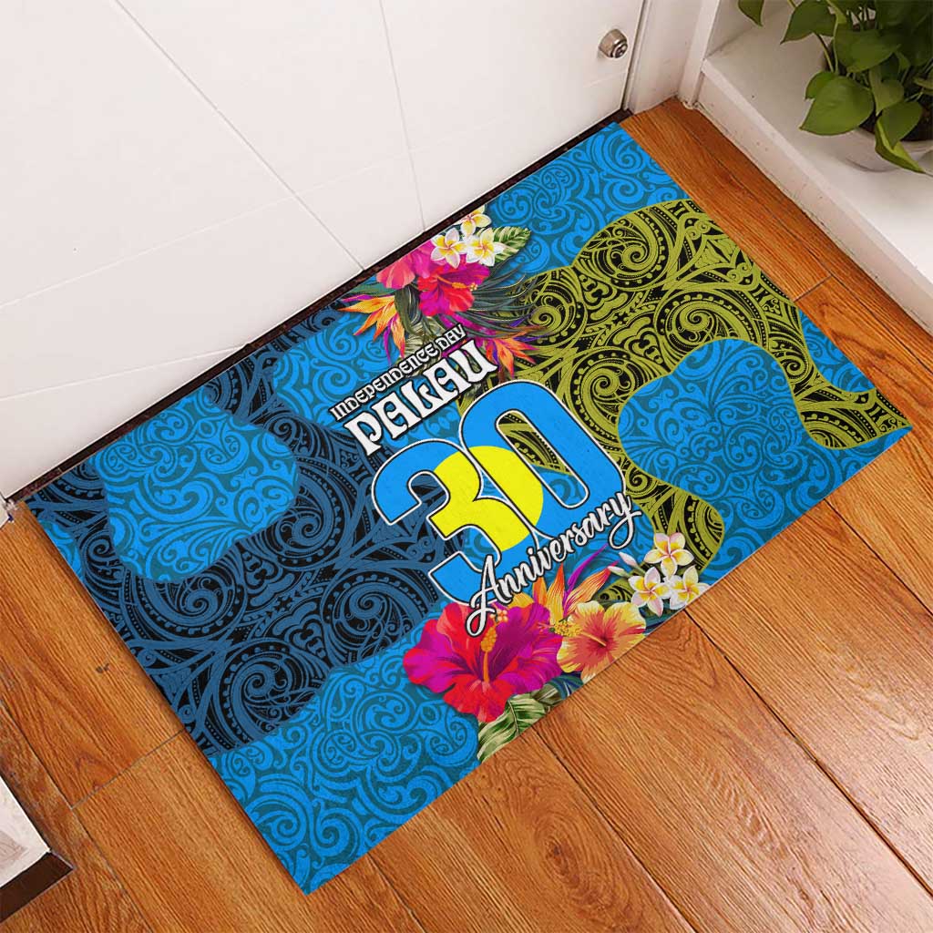 Palau Independence Day Rubber Doormat 1st October 30th Anniversary Polynesian Jungle Flower LT03 - Polynesian Pride